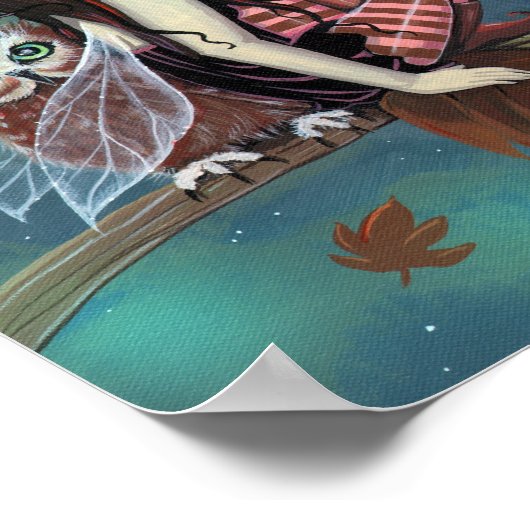 秋フクロウかわいいゴシックの妖精ファンタジーアート ポスター (角)