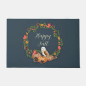 秋フクロウとカスタマイズ可能な文字付きカボチャ ドアマット (正面)