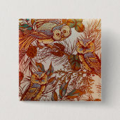 秋フクロウヴィンテージ秋模様オレンジグリーンブルー 缶バッジ (正面)