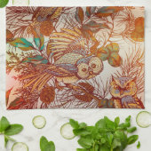 秋フクロウヴィンテージ秋 キッチンタオル (折り畳み)