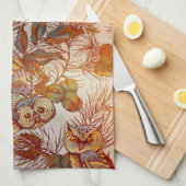 秋フクロウヴィンテージ秋 キッチンタオル (四つ折り)