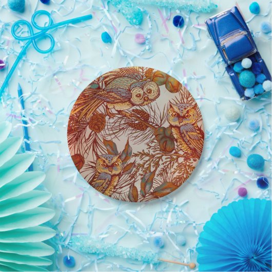 秋フクロウヴィンテージ秋 ペーパープレート (パーティー)