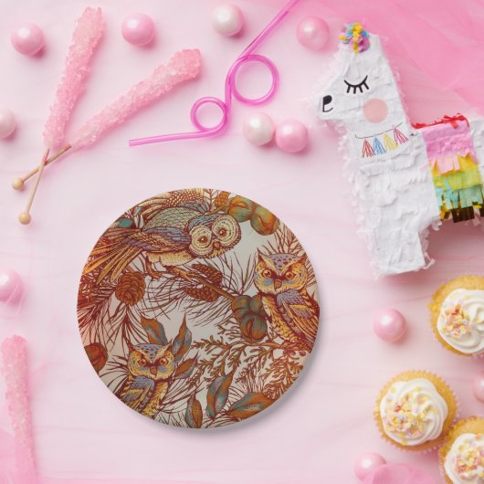 秋フクロウヴィンテージ秋 ペーパープレート (パーティー)
