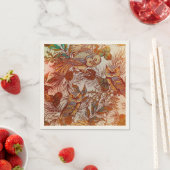 秋フクロウヴィンテージ素朴なオレンジブルーグリーンパイン スタンダードカクテルナプキン (インサイチュ)