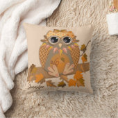 秋フクロウ名前をカスタムする クッション (ブランケット)