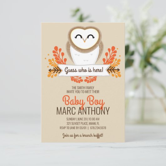 秋フクロウ少年SIP&シーオータムシャワー 招待状 (スタンド正面)