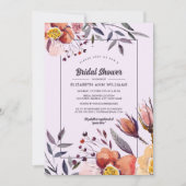 秋フラワーウォーターカラープラムブライダルシャワー 招待状 (正面)