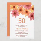 秋フラワーエイジオレンジブルゴーニュ誕生日 招待状 (正面/裏面)