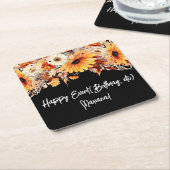 秋フラワーオンブラックパーティー スクエアペーパーコースター (アングル)