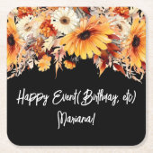 秋フラワーオンブラックパーティー スクエアペーパーコースター (正面)