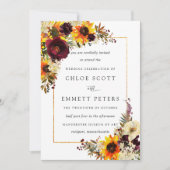 秋フラワーサンフラワー素朴バラ結婚ズインビタット 招待状 (正面)