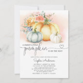 秋フラワーズアリトルカボチャ秋ベビーシャワー 招待状 (正面)