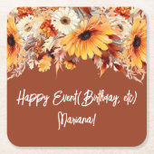 秋フラワーズオンテラコッタパーティー スクエアペーパーコースター (正面)