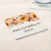 秋フラワーズオンベージュパーティー スクエアペーパーコースター (アングル)