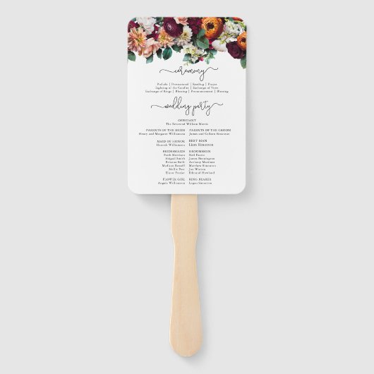 秋フラワーズバーグンディ結婚さんの式プログラム ハンドファン (裏面)