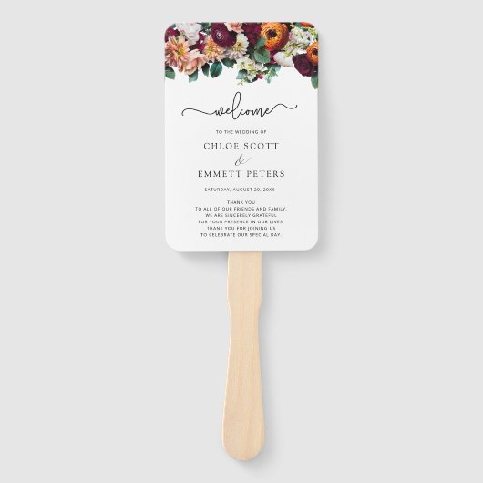 秋フラワーズバーグンディ結婚さんの式プログラム ハンドファン (正面)