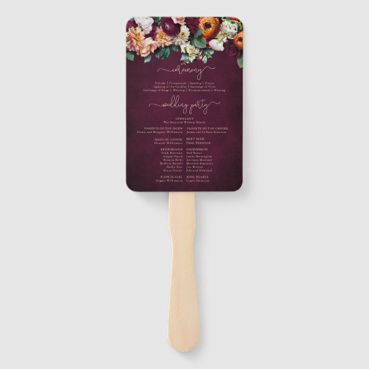 秋フラワーズバーグン結婚ディのセレモニープログラムHan ハンドファン (裏面)