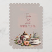 秋フラワーズブライダルティーパーティーティーポット招待状 案内状 (正面/裏面)