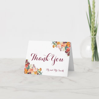 秋フラワーズ折り畳みサンキューカード、オレンジマルーン ノートカード