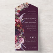 秋フラワーダリアバンチ秋の結婚式ブルゴーニュ オールインワン招待状 (内側)