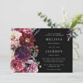 秋フラワーダリア結婚式招待状ブラック 招待状 (スタンド正面)