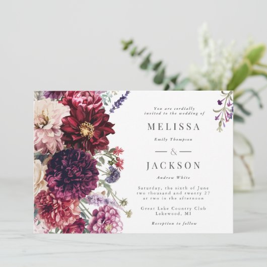 秋フラワーダリア結婚式招待状 招待状 (スタンド正面)