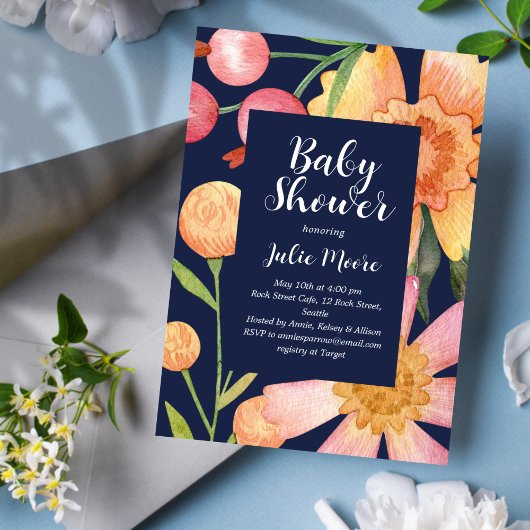 秋フラワーパワーベビーシャワー招待状 招待状