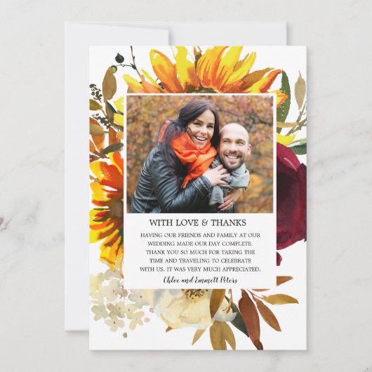 秋フラワーヒマワリ結婚ーフローラの写真 サンキューカード (正面)