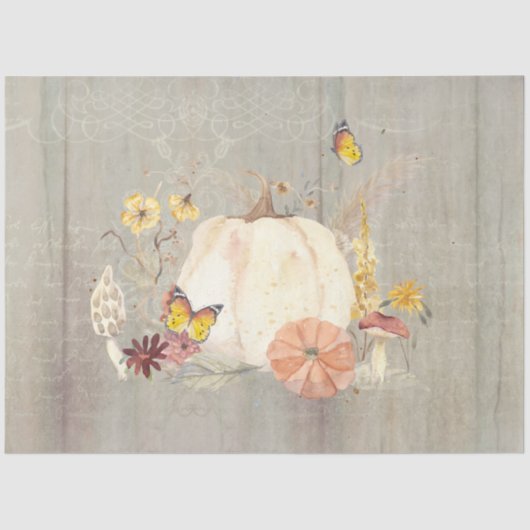 秋フラワーホワイトパンプキンキノコの木の切り離し 薄葉紙 (正面)