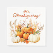 秋フラワーホワイトパンプキンサンクスギビングディナー スタンダードカクテルナプキン (正面)