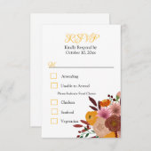 秋フラワーホワイトRSVP応答カード 出欠カード (正面/裏面)
