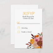 秋フラワーホワイトRSVP no food option response 出欠カード (正面/裏面)