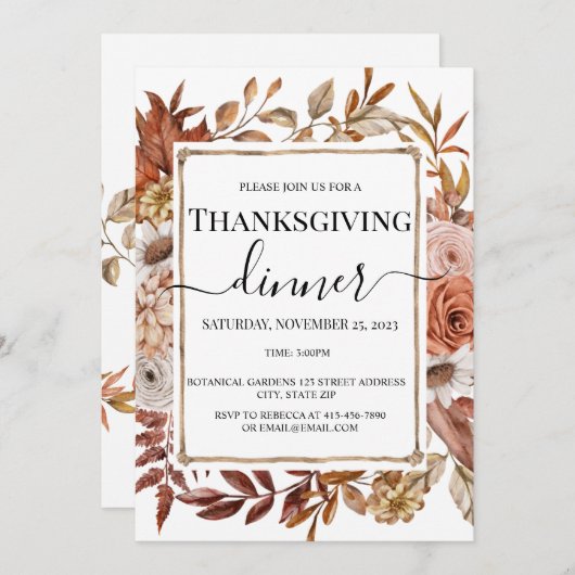 秋フラワー感謝祭招待状 招待状 (正面/裏面)
