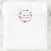 秋フラワー結婚のウェルカムステッカーオレンジ・マルーン ラウンドシール (バッグ)