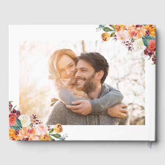 秋フラワー結婚ズゲストブックオレンジピンク ゲストブック (裏面)