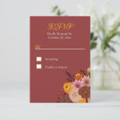 秋フラワーRSVPなしフードオプション応答カード 出欠カード