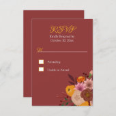 秋フラワーRSVPなしフードオプション応答カード 出欠カード