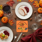 秋フルーツ花と葉ハッピー感謝祭 スクエアペーパーコースター