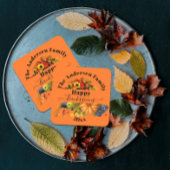 秋フルーツ花と葉ハッピー感謝祭 スクエアペーパーコースター