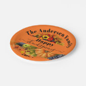 秋フルーツ花と葉ハッピー感謝祭 ペーパープレート (アングル)