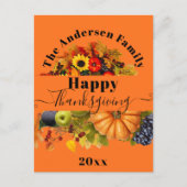 秋フルーツ花と葉ハッピー感謝祭 ポストカード (正面)