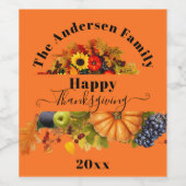 秋フルーツ花と葉ハッピー感謝祭 ワインラベル (シングルラベル)