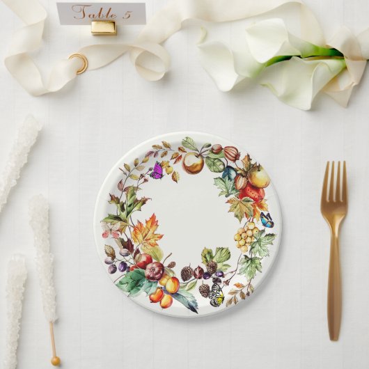 秋フルーツ&バタフライリース紙プレート ペーパープレート (ウェディング)