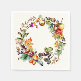 秋フルーツ&バタフライリース紙 スタンダードカクテルナプキン