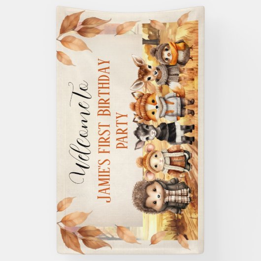 秋フレンズかわいい動物たち1st誕生日へようこそ 横断幕 (縦)