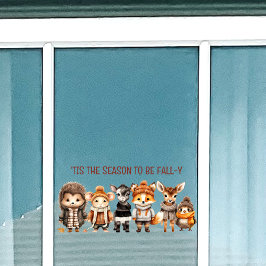 秋フレンズかわいい動物の文字ウィンドウにしがみつく ウィンドウサイン