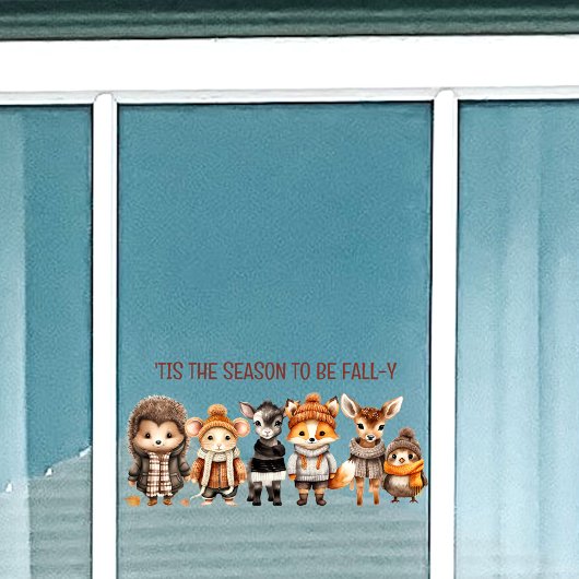 秋フレンズかわいい動物の文字ウィンドウにしがみつく ウィンドウサイン