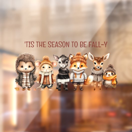 秋フレンズかわいい動物の文字ウィンドウにしがみつく ウィンドウサイン (シート2)