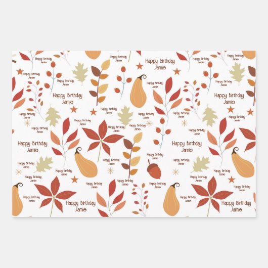 秋フレンズかわいい森の動物の名前パーソナライズされた ラッピングペーパーシート (正面2)
