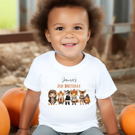 秋フレンズかわいい森の動物2nd誕生日の名前 トドラーTシャツ